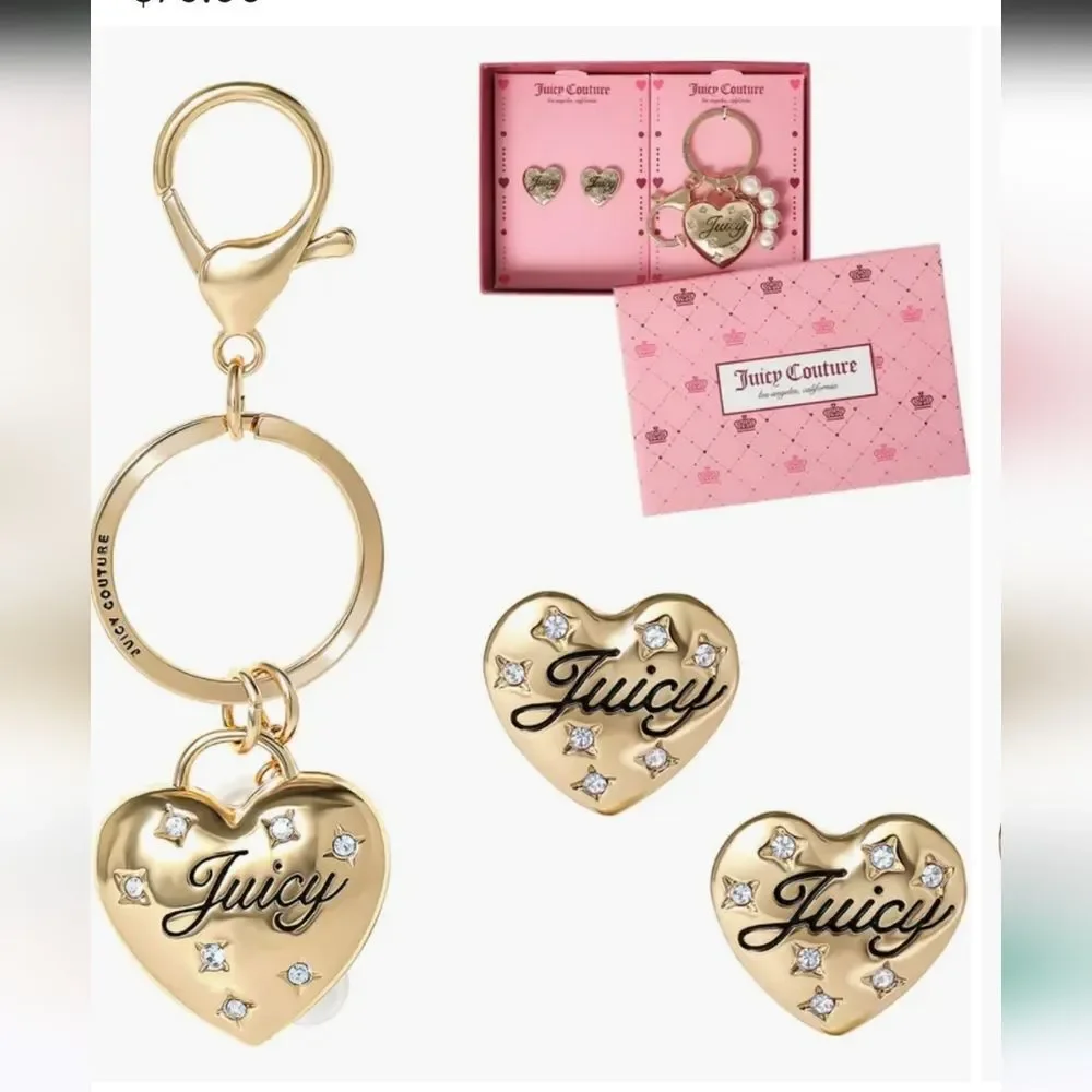 Juicy Couture Heart‎ Keychain & Earring Set w/Crystal Accents